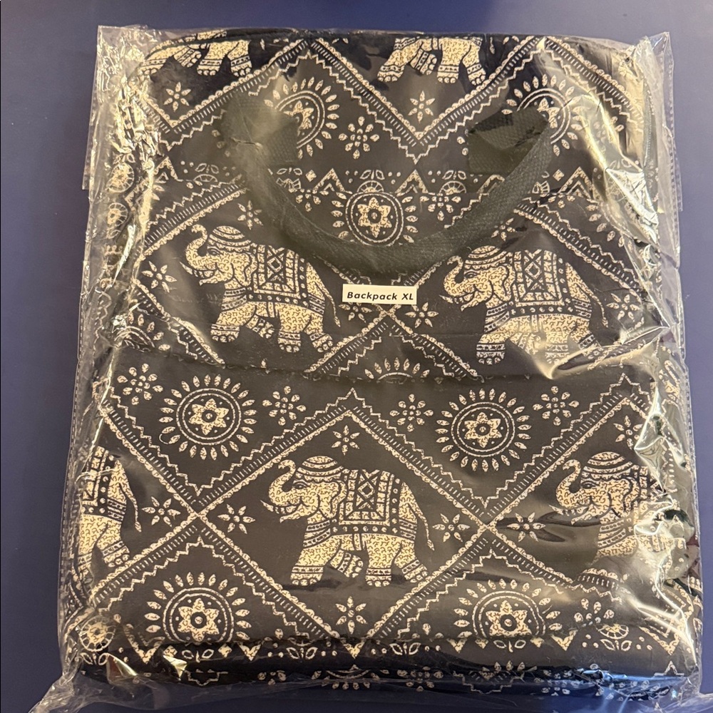Elephant Print Backpack XL in Black & White